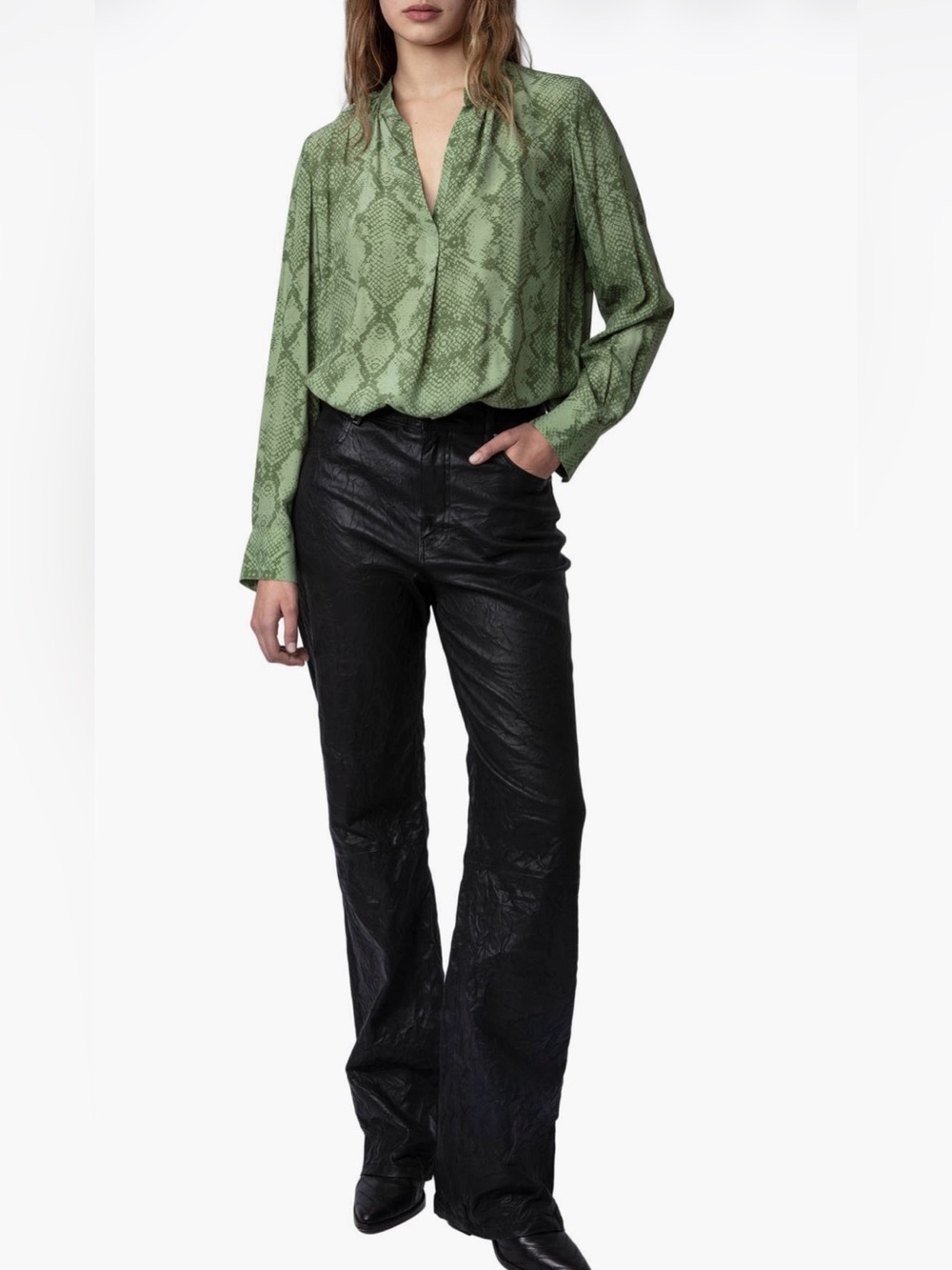 Zadig & Voltaire Tink Python Print Popover Blouse Green Size M π - Picture 3 of 11